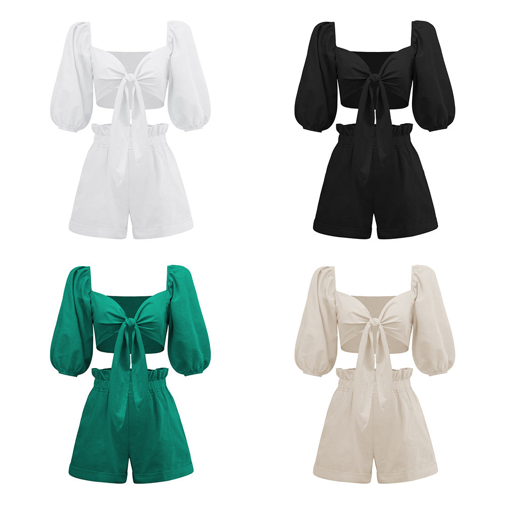 Casual Short Midriff Baring Tops and Shorts Sets for Women