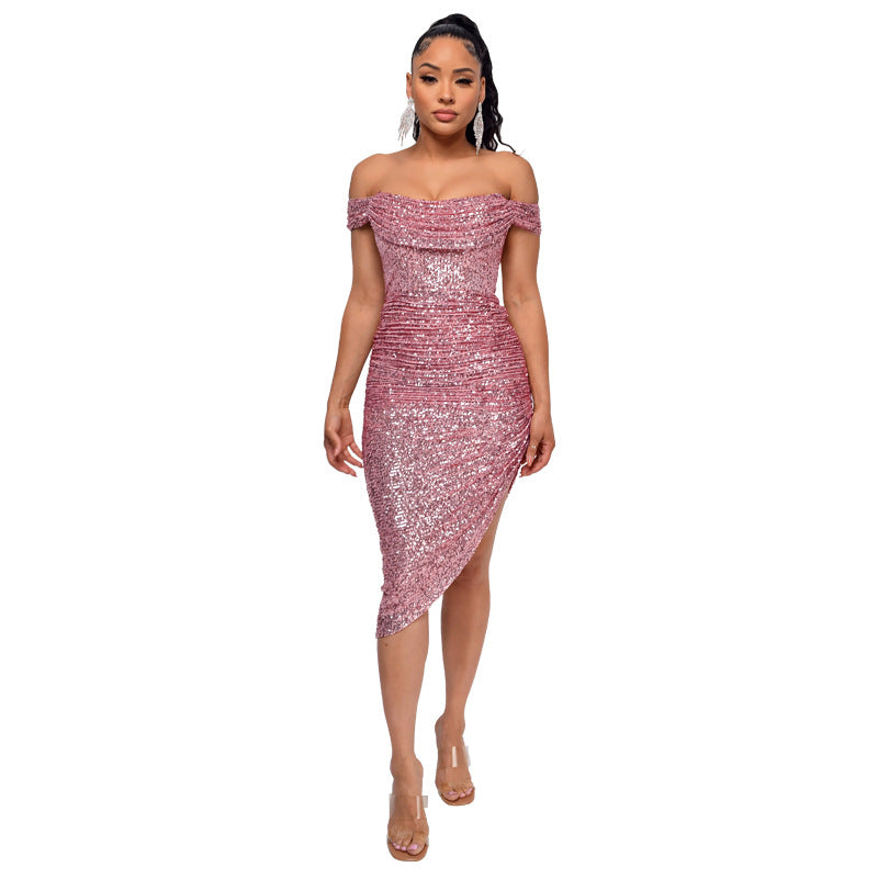 Sexy Off The Shoulder Sequined Mini Cocktail Dresses