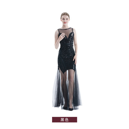 1920s Vintage Sequined Tulle Evening Party Long Dresses