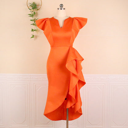 Irregular Women High Waist Ruffled Plus Sizes Dresses