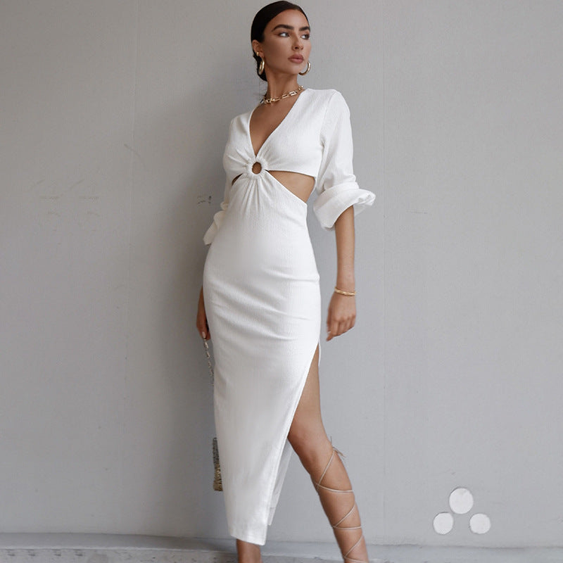 Sexy Long Sleeves Waist Baring Party Dresses