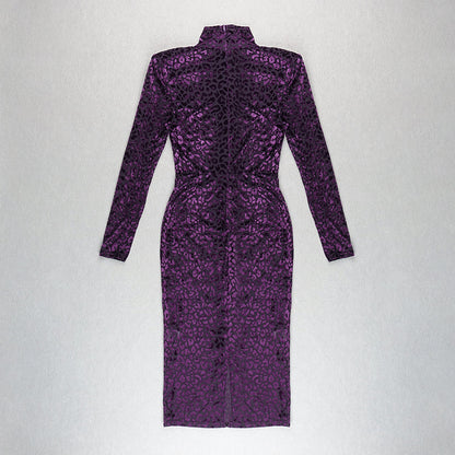 Vintage Leopard Purple Elastic Sexy Party Dresses