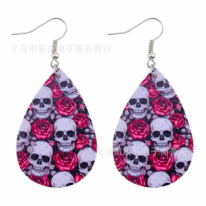 Happy Halloween Skeleton Spider Print Earrings 2 Sets