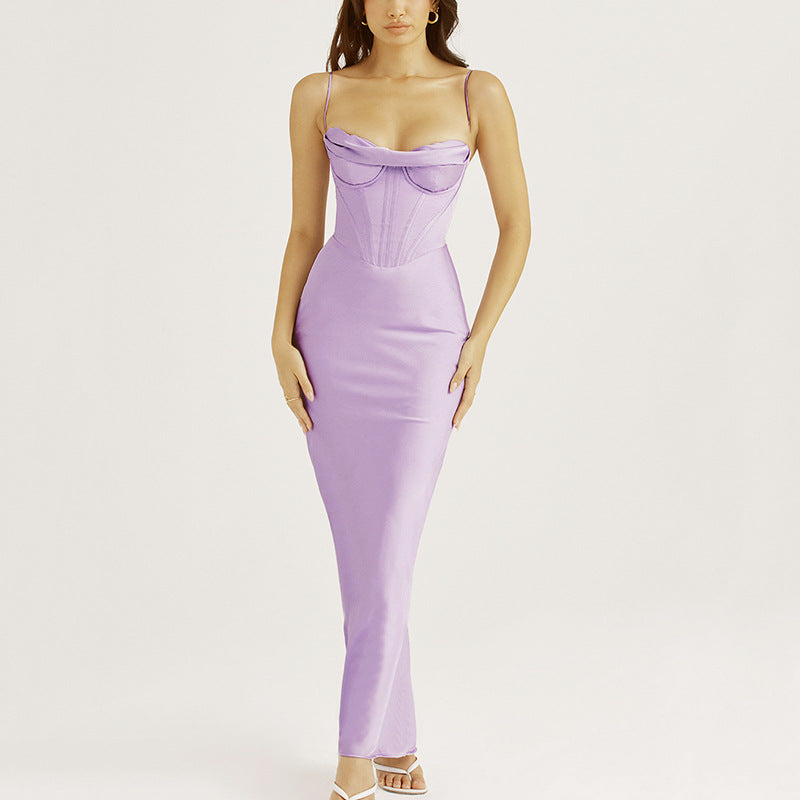 Sexy Satin Spaghetti Straps Long Dresses