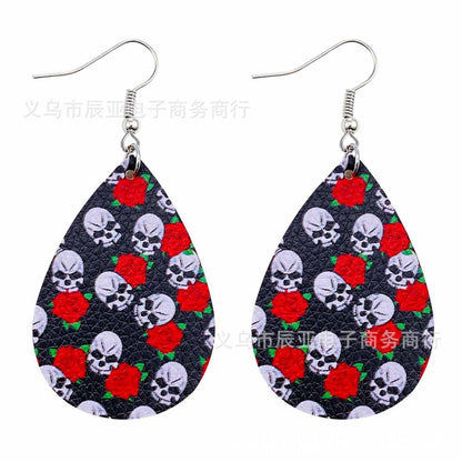 Happy Halloween Skeleton Spider Print Earrings 2 Sets