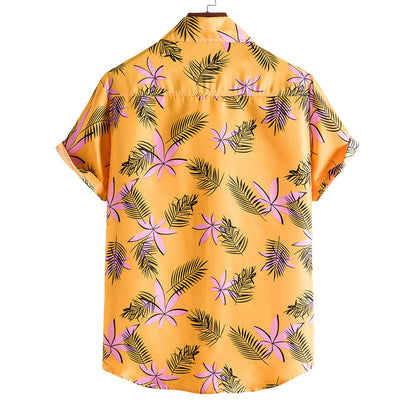 Yellow Floral Print Men's Short Sleeves Shirts