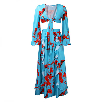 Sexy Summer Short Top and Long Skirts Suits