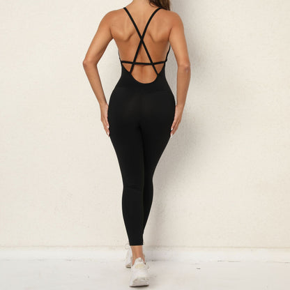 Sexy V Neck Backless Sports Jumpsuits