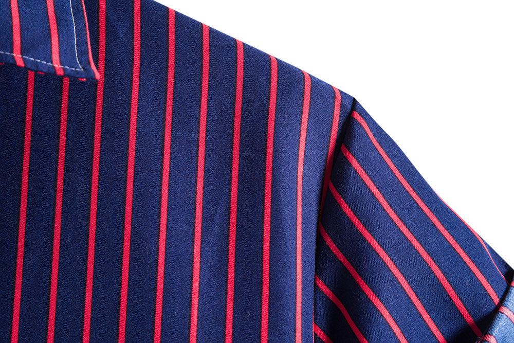 Leisure Purple Striped Summer Short Sleeves Shirts for Men