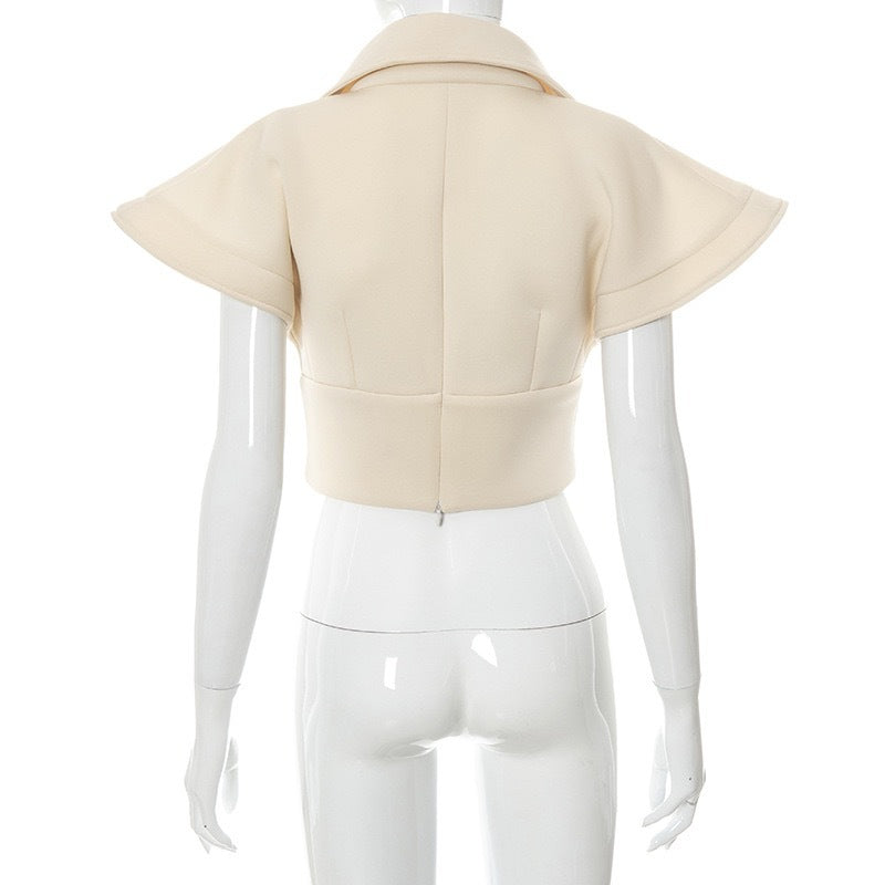 Designed Stand Collar Short Women Top Coat