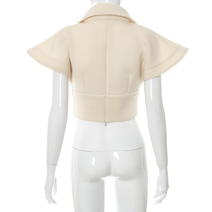 Designed Stand Collar Short Women Top Coat