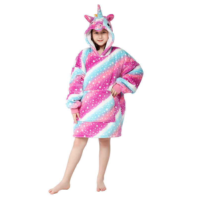 Unicorn Design Velvet Lazy Throw Blanket Sleepwear for Kids