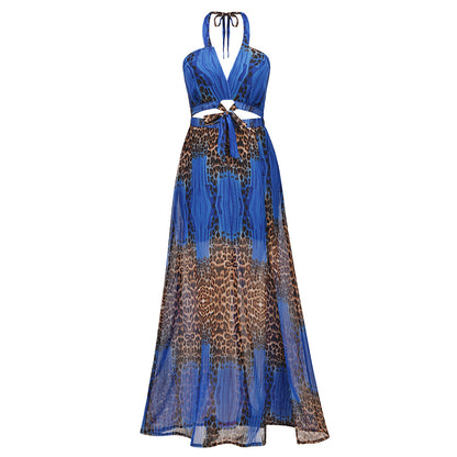 Sexy Leopard Backless Chiffon Boho Dresses