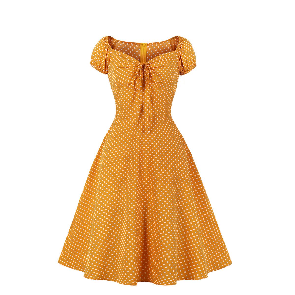 Women Short Sleeves Dot Print Vintage Dresses-STYLEGOING