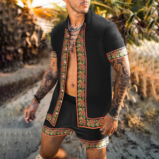Summer Casual Men's Top Shirts and Shorts Sets