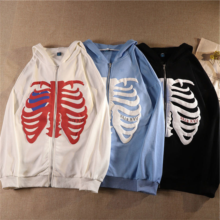 Casual Skeleton Zipper Long Sleeves Overcoats