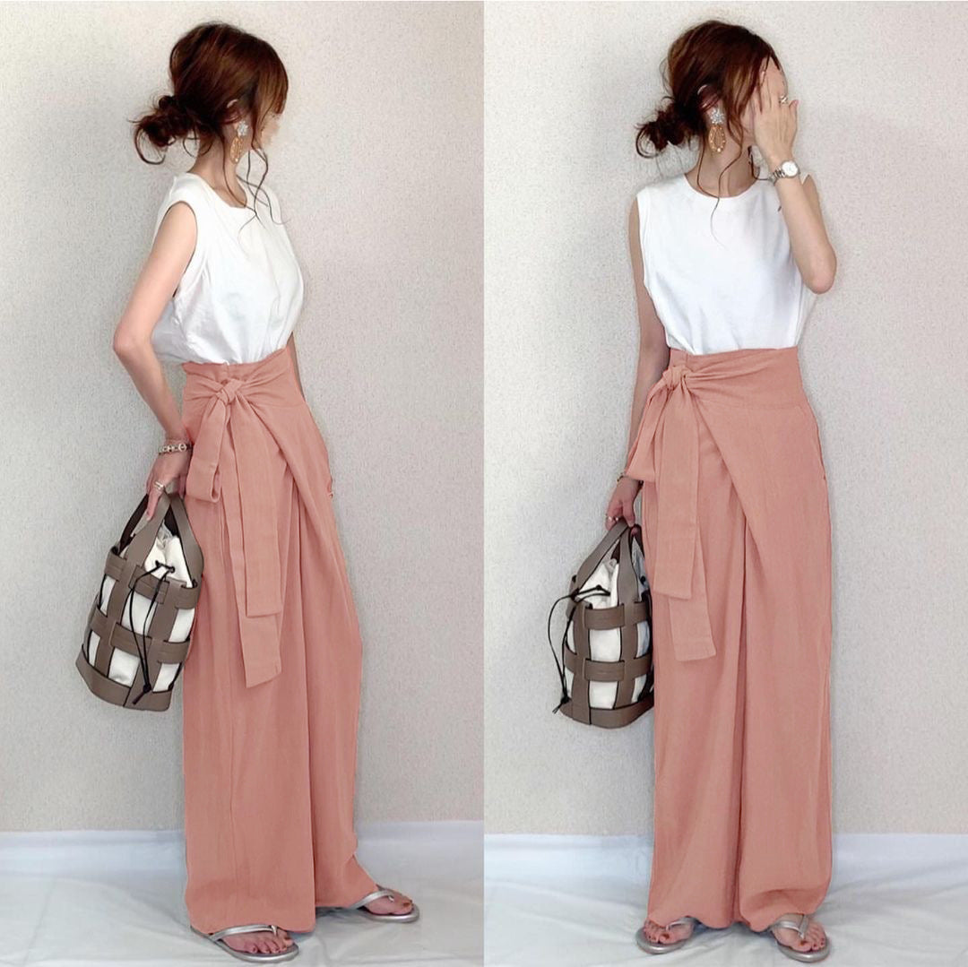 Casual High Waist Linen Lace Up Women Cozy Pants