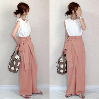 Casual High Waist Linen Lace Up Women Cozy Pants