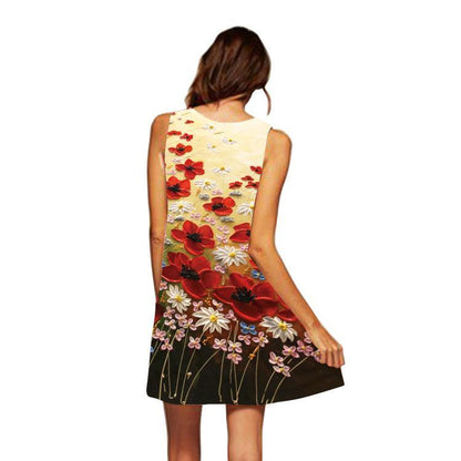 Summer 3D Floral Print Sleeveless Mini Short Dresses-STYLEGOING