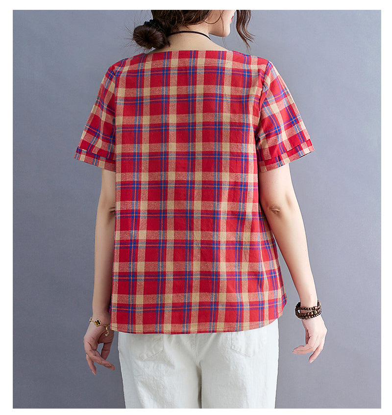 Casual Linen Short Sleeves Women Blouses