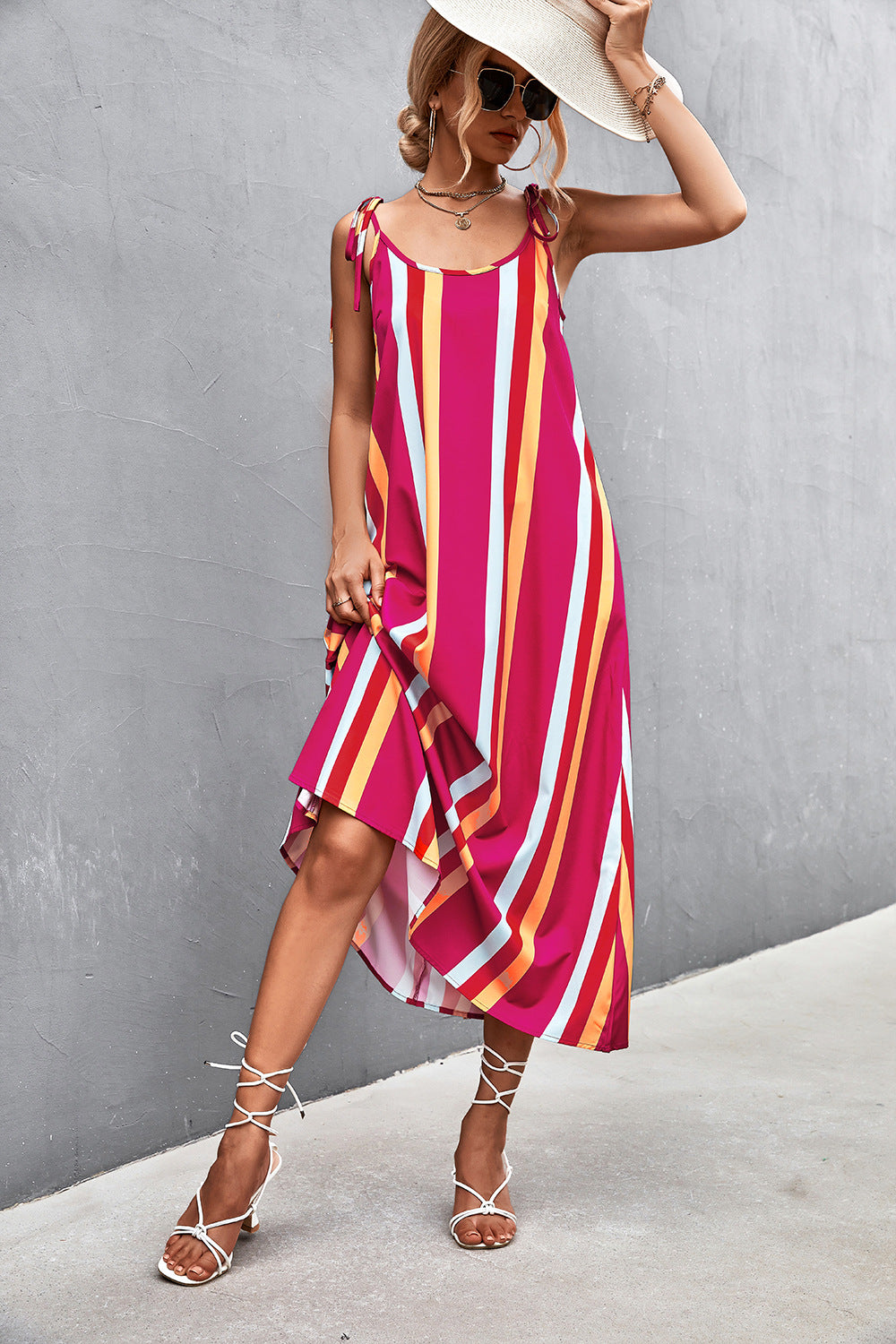Sexy Backless Striped Long Sleeveless Dresses
