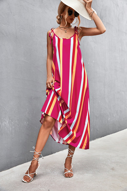 Sexy Backless Striped Long Sleeveless Dresses