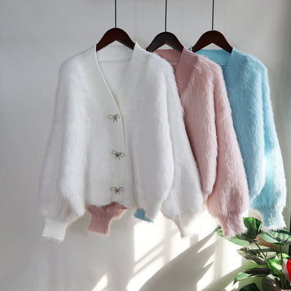 Warm Mink Wool Knitting Women Overcoat