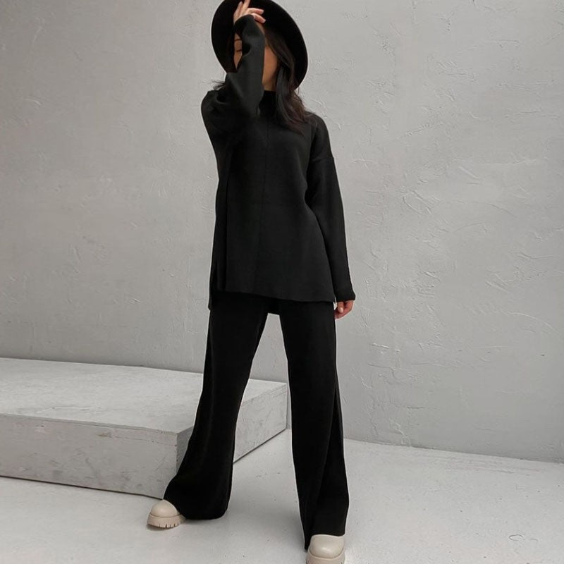 Winter Long Sleeves Knitted Tops and Wide Leg Pants