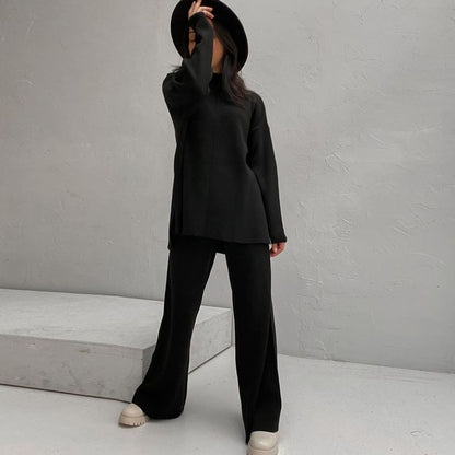 Winter Long Sleeves Knitted Tops and Wide Leg Pants