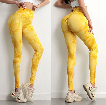 Women High Waist Dyed Yoga Running Leggings