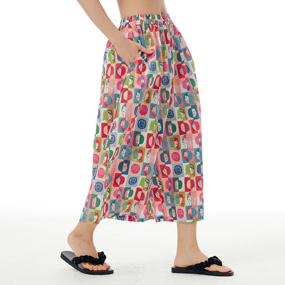 Pink Casual Plus Sizes Cropped Wide Legs Pants for Women