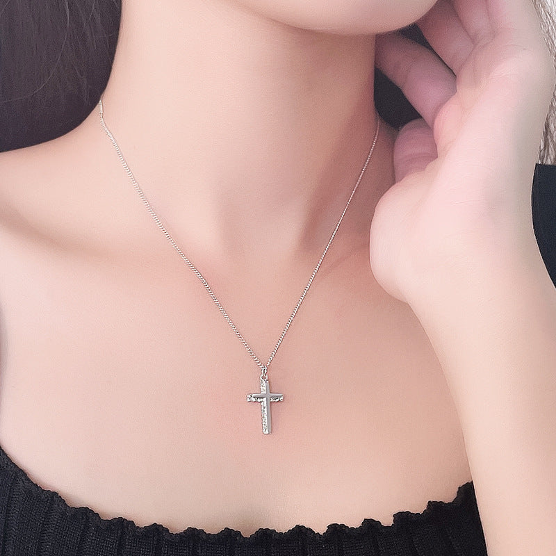 Irregular Cross Design Sterling Silver Necklace for Women