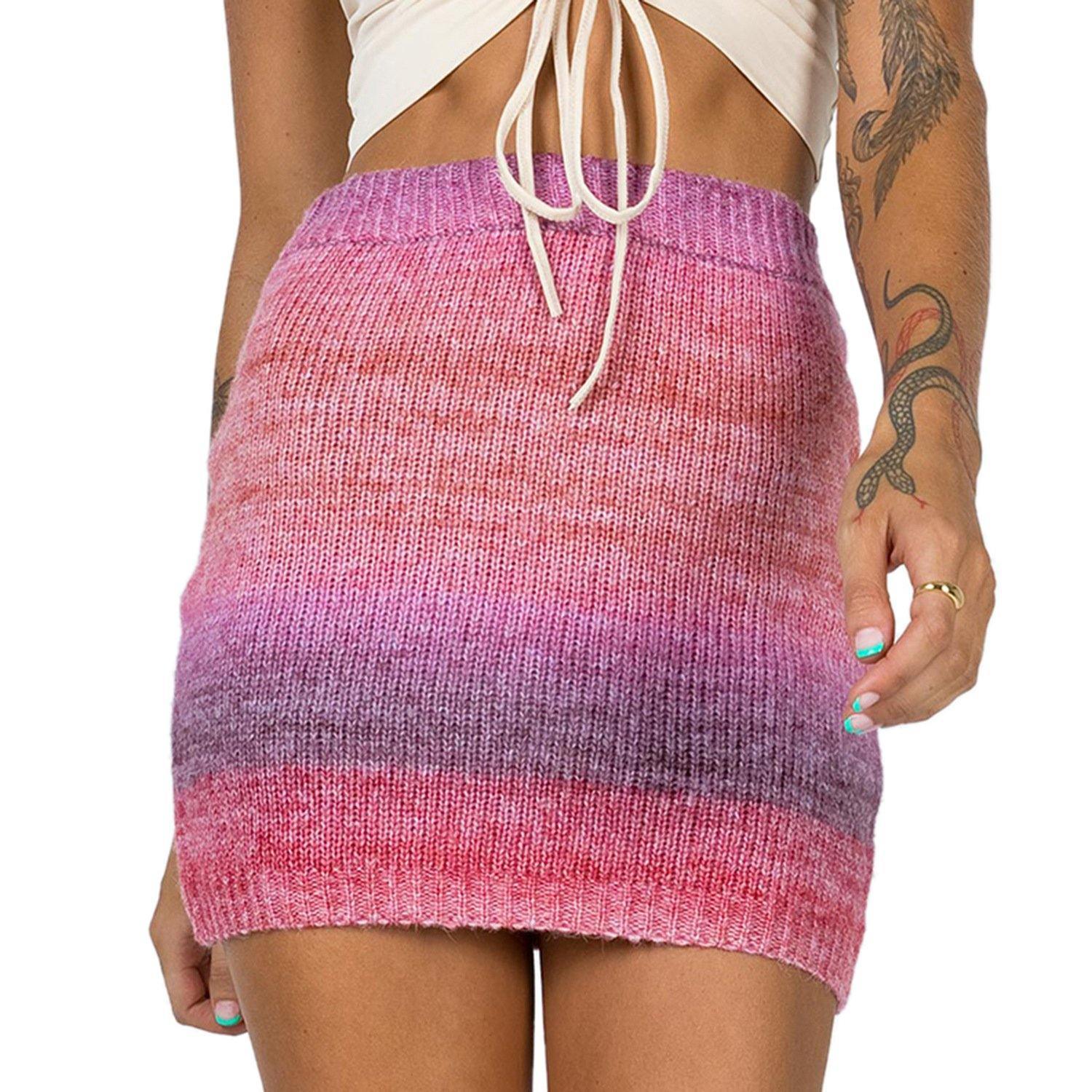 New Women Sheath Rainbow Knitting Skirt-STYLEGOING