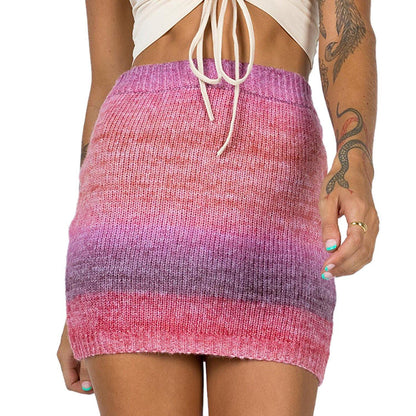 New Women Sheath Rainbow Knitting Skirt-STYLEGOING