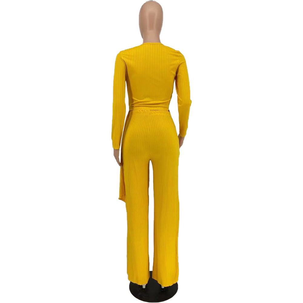 Sexy Long Sleeves Irregular Tops and Pants Set for Women