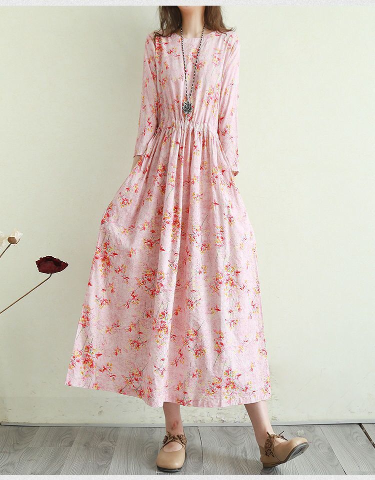 Vintage Cotton Women Plus Sizes Long Dresses