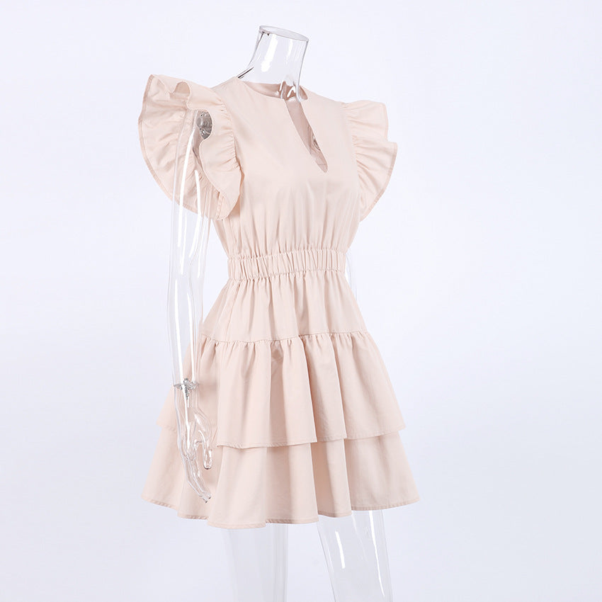 Lovely Cotton Designed Khaki Summer Mini Dresses
