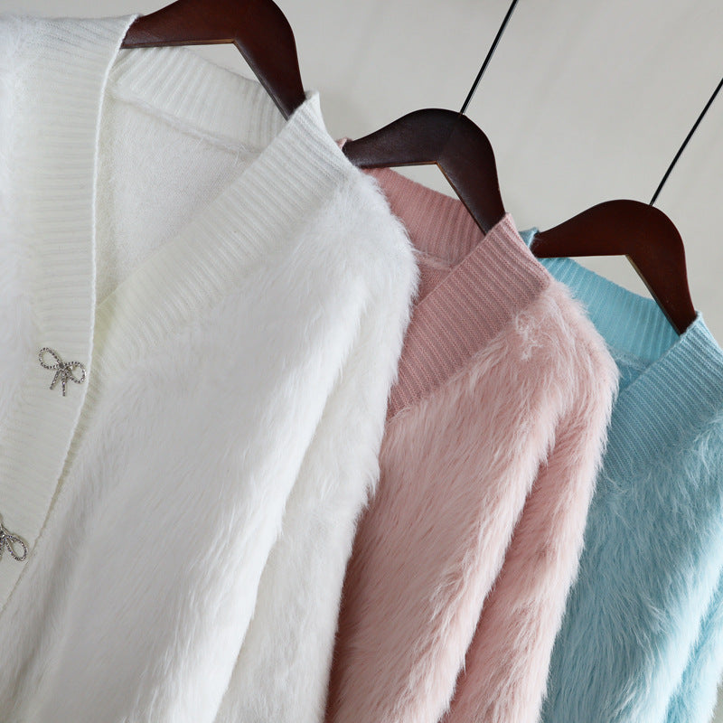 Warm Mink Wool Knitting Women Overcoat