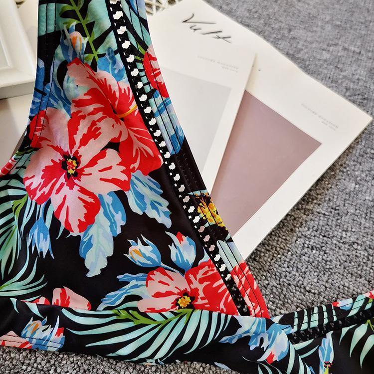 Women High Waist Floral Print V Neck Bikini-STYLEGOING