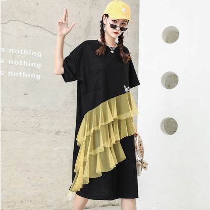 Designed Tulle Decoration Summer Women Loose Plus Sizes Midi Dresses