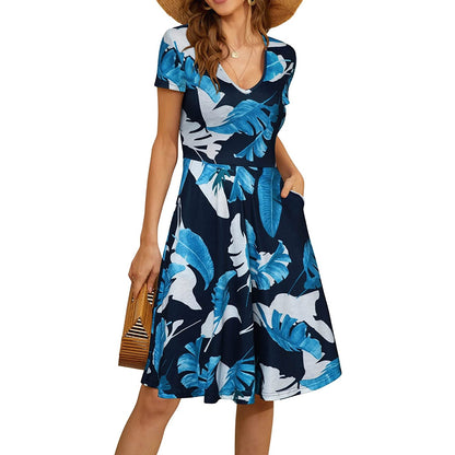 Casual Summer Sunflower Print Daily Women Sun Dresses
