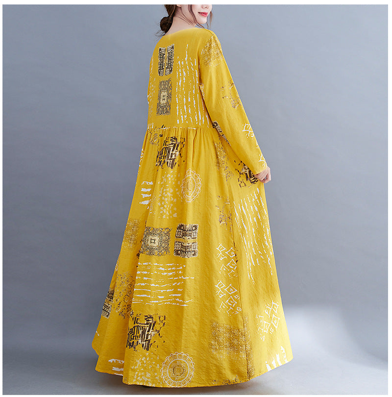 Women Yellow Plus Sizes Long Cozy Dresses