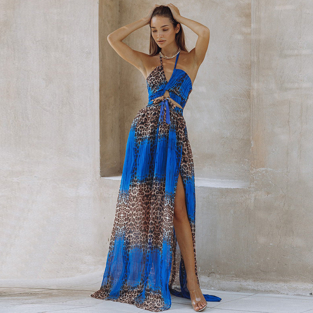 Sexy Leopard Backless Chiffon Boho Dresses