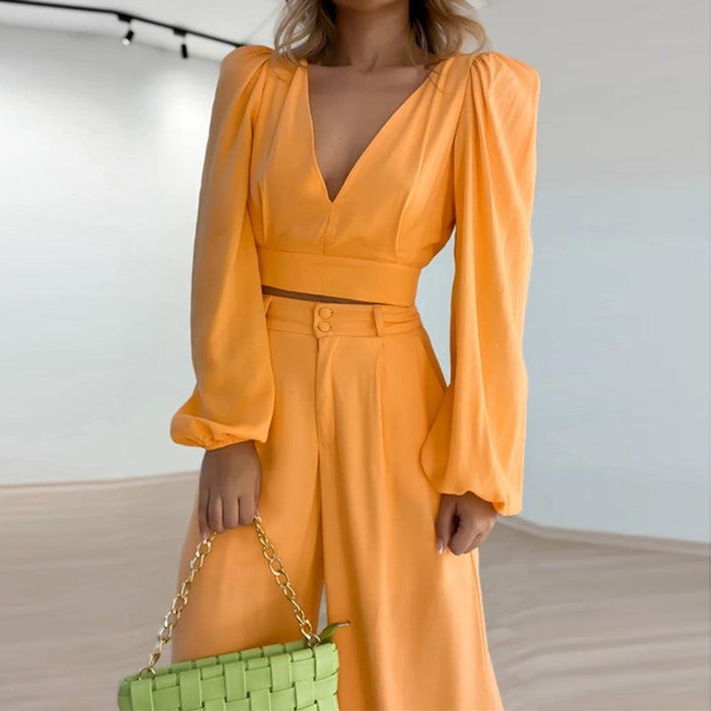 Casual High Waist Spring Wide Legs Women Suits