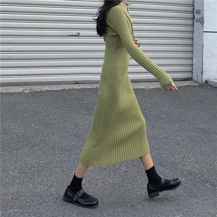 Sexy V Neck Knitted Bodycon Long Dresses