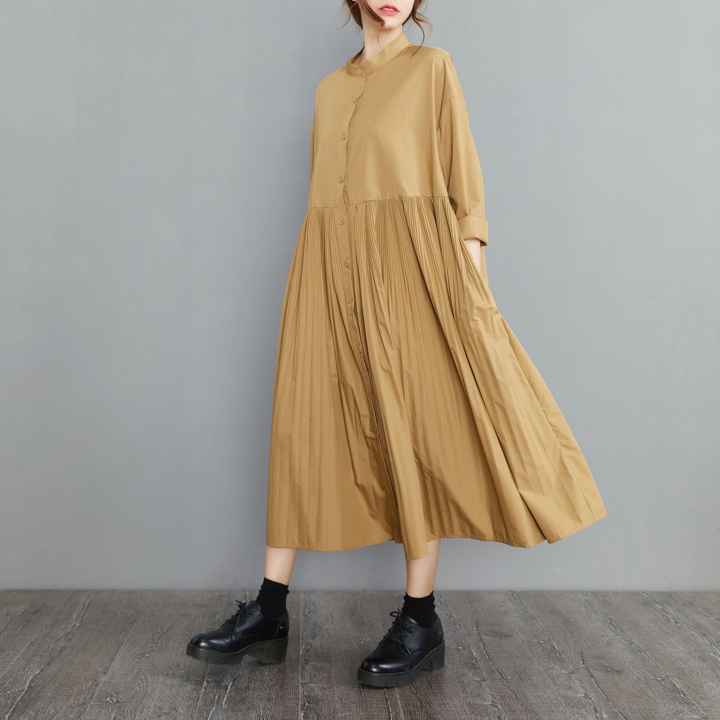 Vintage Stand Collar Plus Sizes Fall Shirts Dresses