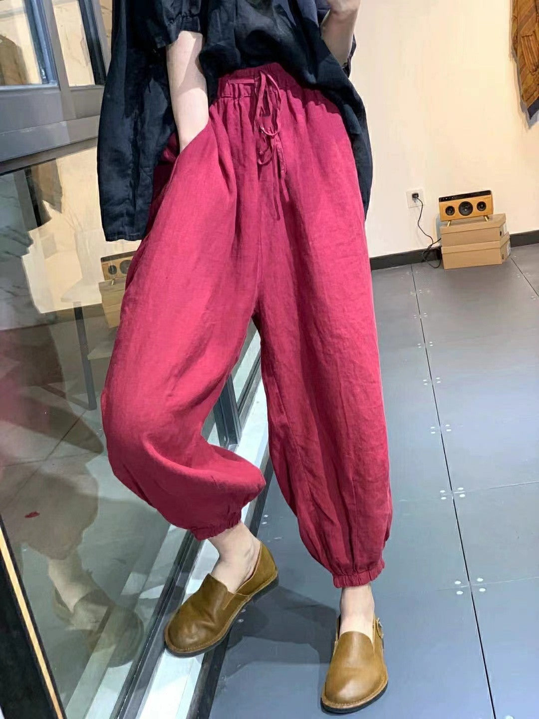 Vintage Linen Plus Sizes Women Harem Pants