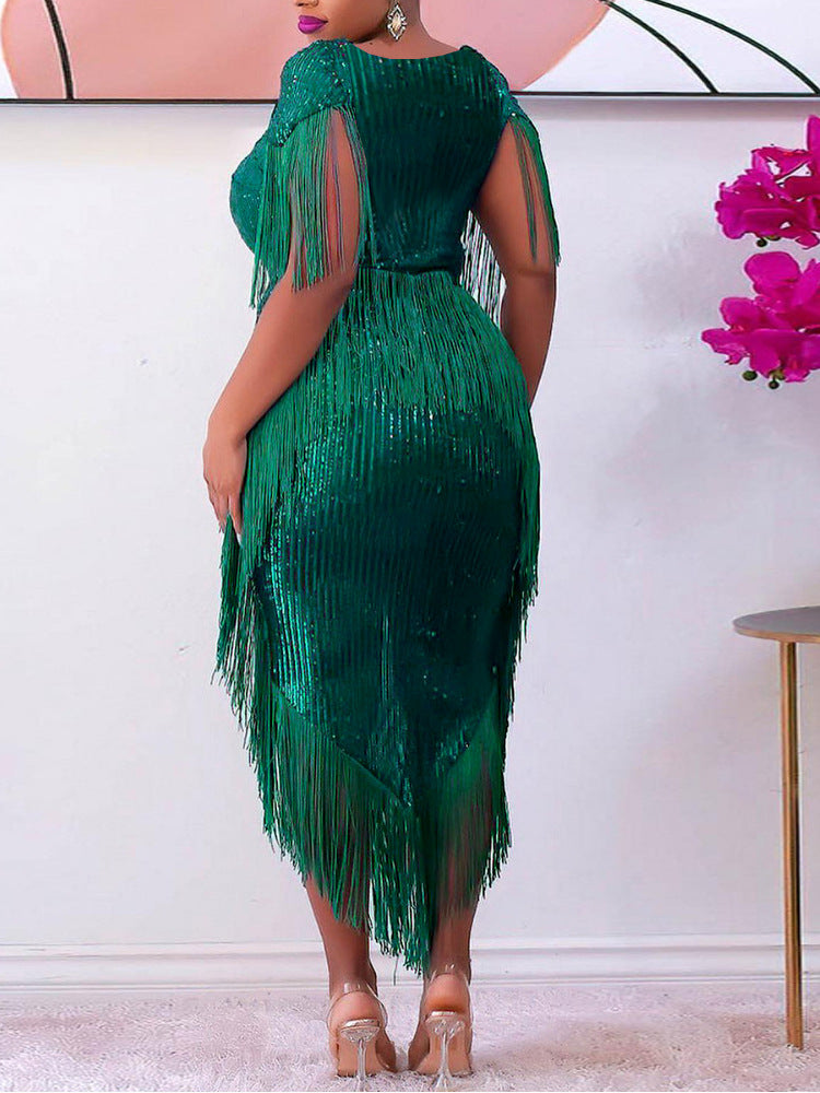 Designed Green Tassels Plus Sizes Party Dresses