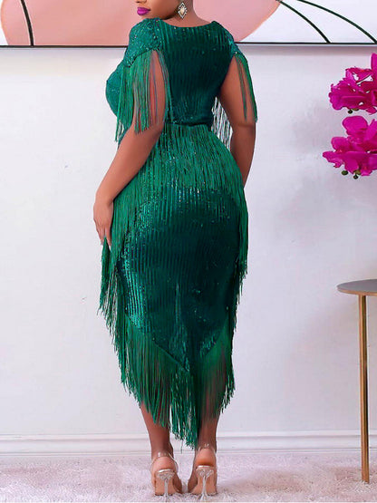 Designed Green Tassels Plus Sizes Party Dresses