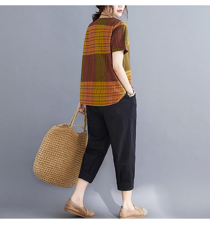 Casual Linen Short Sleeves Women Blouses